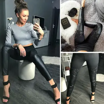 

Sexy Women Shiny Wet Look Trousers Stretch High Waist Bright Leather Slim Fit Tight Polyester Leggings Pencil Pants Plus Size
