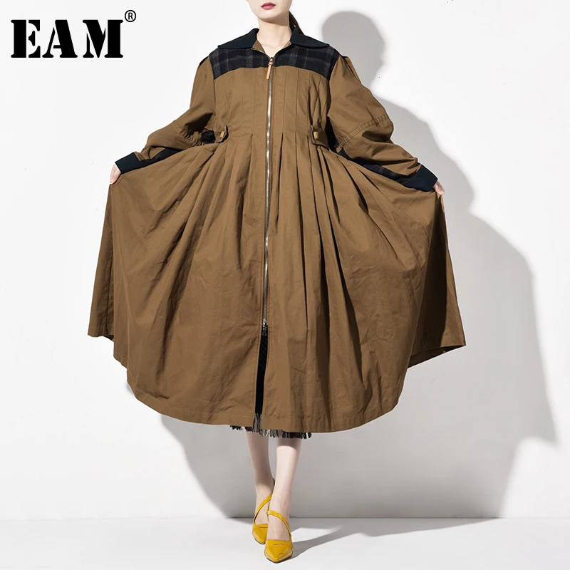 

[EAM] Pleated Long Big Size Cotton-padded Coat Long Sleeve Loose Fit Women Parkas Fashion Tide New Autumn Winter 2019 JK0670