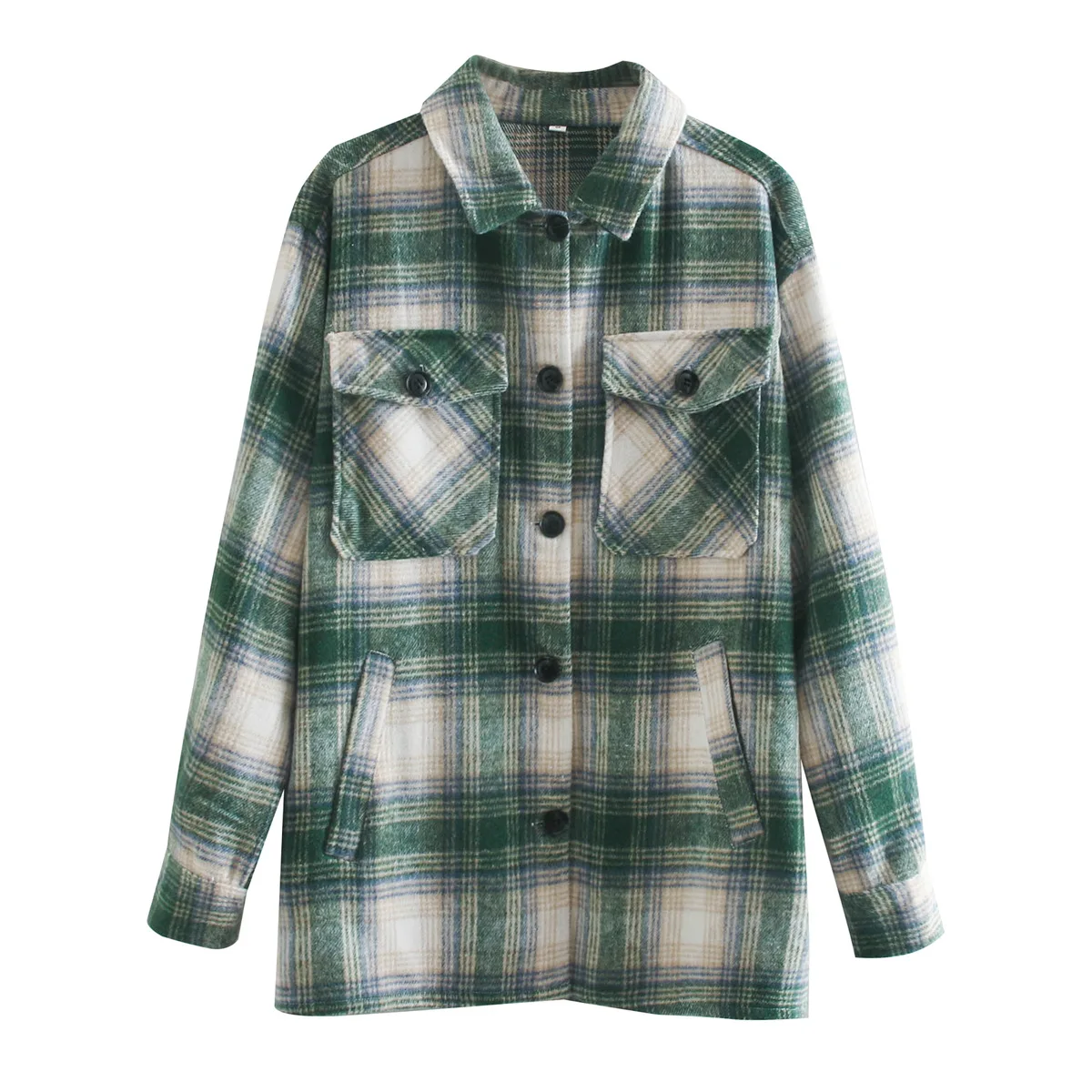 

2021 Spring Autumn Vintage Fannel Blouse Green Plaid Turn Down Collar Elegant Chic Women's Shirt Tops Causel Blusas