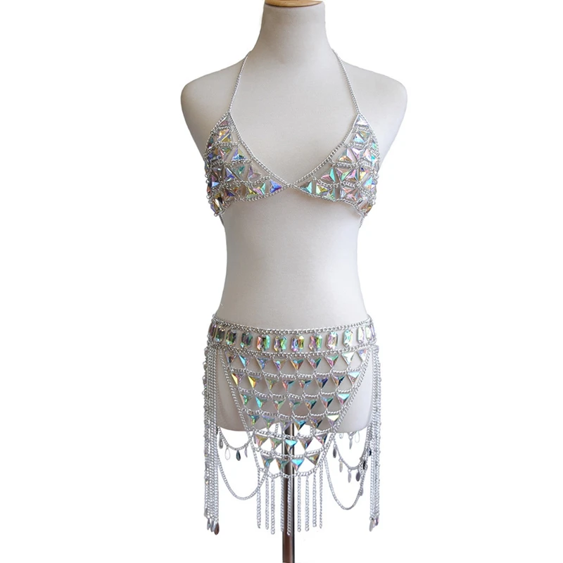 Trendy Seaside Beach Sex Appeal Accessories Shiny Jewelry Bra Body Chain And Waist Chain As A Body Chain Suit