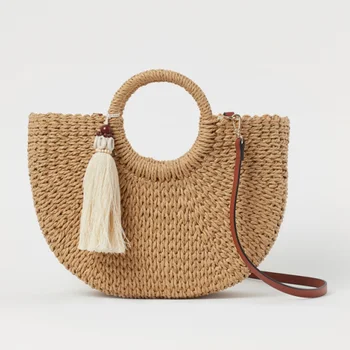

Tassel Accessories Straw Bags for Women 2020 Summer New Fashion Casual Round Handle Thick Papyrus Woven Shopping Bag