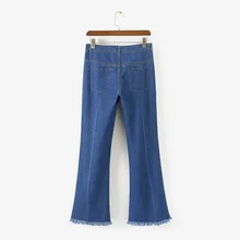 Женские модные синие джинсы с бахромой с карманами, по лодыжки женские повседневные брюки расклешенные брюки