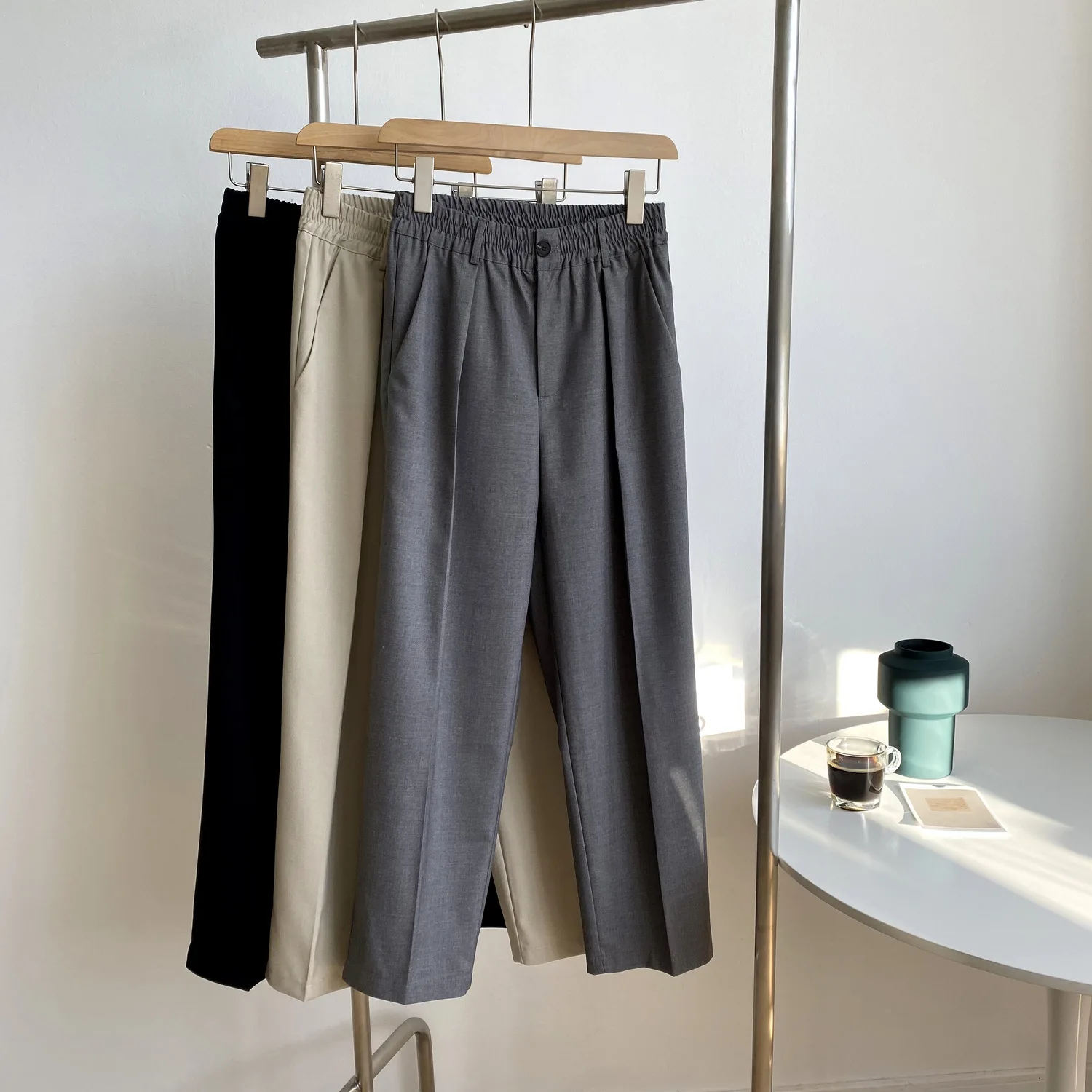 2020 Autumn New Solid Color Straight Suit Pants Women Loose Slimming High Waist Capri-Pants 2020 Autumn New Solid Color Straight Suit Pants Women Loose Slimming High Waist Capri-Pants