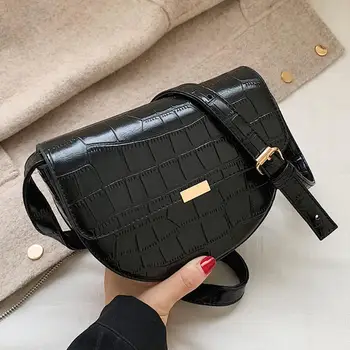 

Women Crossbody Bag Fashion Crocodile Semicircle Saddle Bags New PU Leather Shoulder Bags for female Handbags designer bolsas