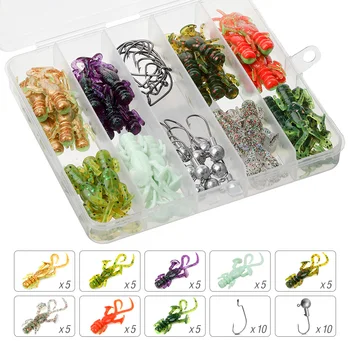 

DONQL 40pcs/ Set Slicone Fishing Lure Kit Larva Soft Baits with Offset Hooks Lead Jig Head Fishhook Worm Carp Fishing Tackle