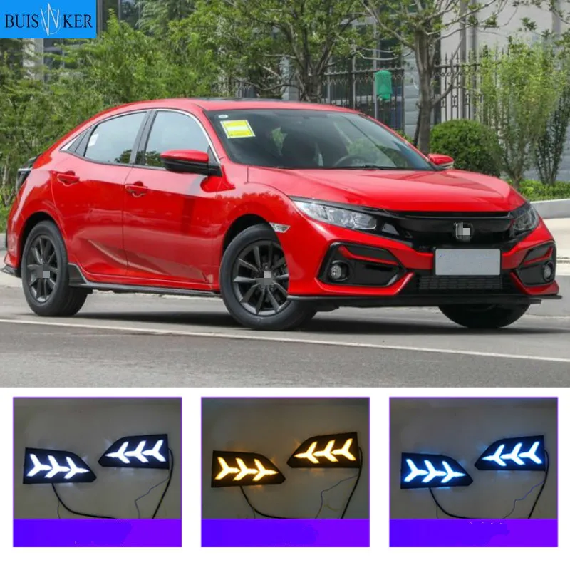 

2 шт. для Honda CIVIC хэтчбек 2020 2021 дневные ходовые огни светильник светодиодный DRL Противотуманные фары дальнего светильник s Желтый Поворотная сигнальная лампа