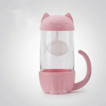 

Cute Cat Water Glass Bottle Infuser Filter Juice Tea Cup Mug Car Portable Office