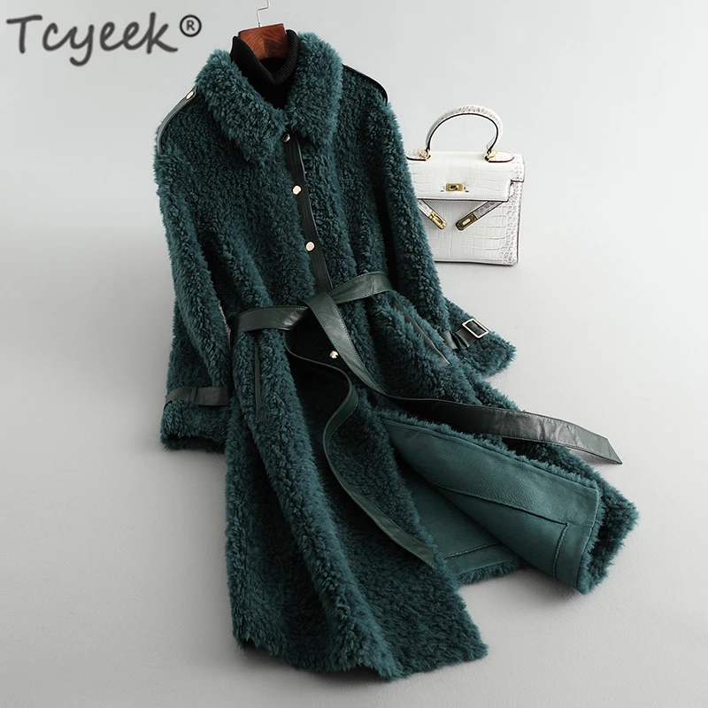 Женское пальто из натурального меха Tcyeek винтажная длинная куртка с овчиной