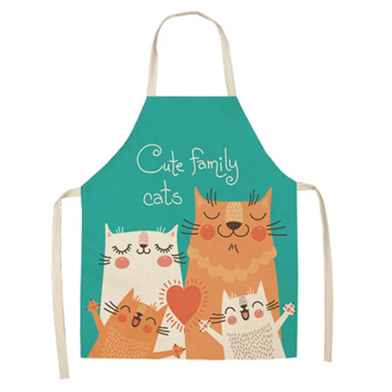 Cute Cats Printed Kitchen Aprons for Women Sleeveless Cotton Bib Household Cleaning Apron Waterproof Chefs Cooking Baking Apron
