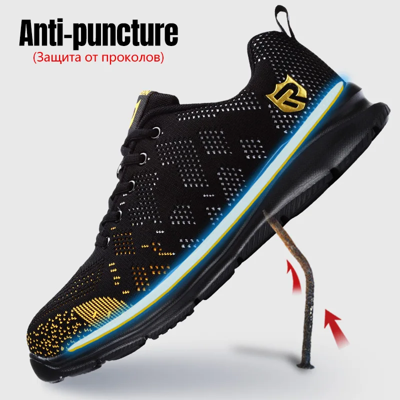 Skup LARNMERN męskie stalowe Toe ochronne buty robocze lekkie oddychające przeciwzmarszczkowe odblaskowe casualowe buty sportowe