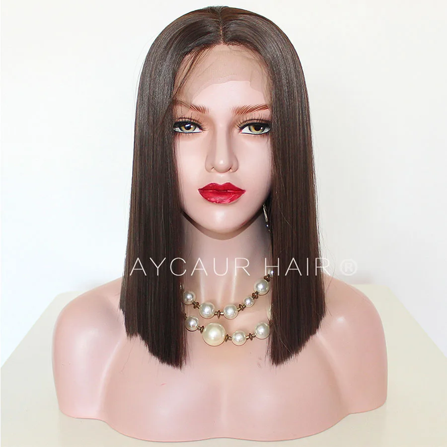 Maycaur Glueless Lace Front Wigs for Women Natural Black Bob Pre-plucked Hairline with Baby Hair (1)