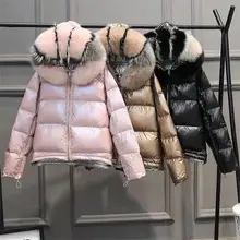 Двусторонний пуховик с воротником из натурального меха, зимний женский пуховик с белым утиным пухом, Женская куртка, теплые парки, водонепроницаемая верхняя одежда