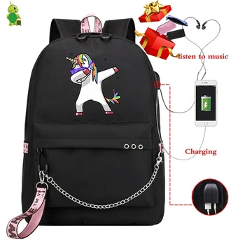

Mochila Unicornio Women Backpack Unicorn Backpack School Bags for Teenage Girls Usb Charge Laptop Backpack Korean Travel Bagpack