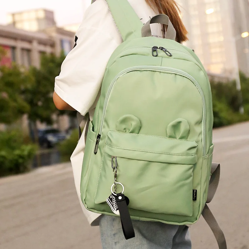 

2020 Backpack Women Cute Backpacks for School Teenagers Girls Oxford Cute Ribbit Ears Solid Color High Quality Shoulder Bags