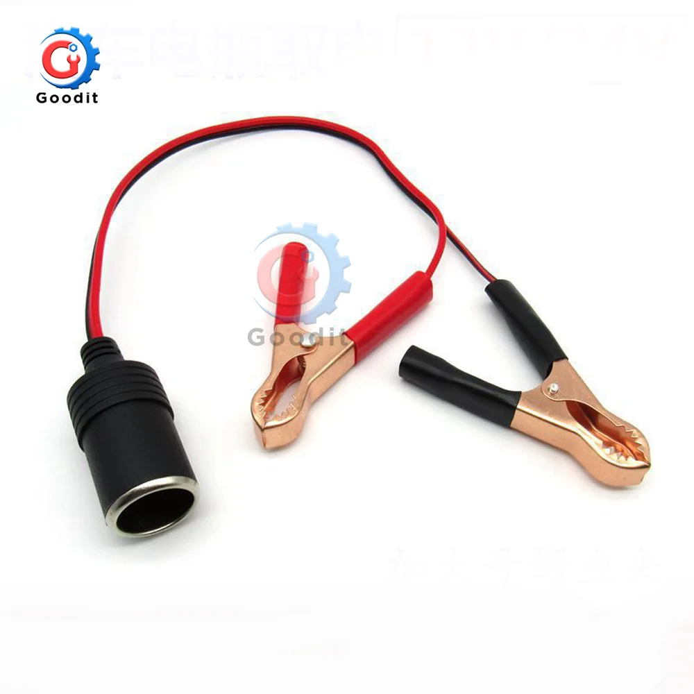12V-24V Car Cigarette Lighter Female to Terminal Alligator Clip Extension Connector Clip-on Battery Adapter Auto Plug
