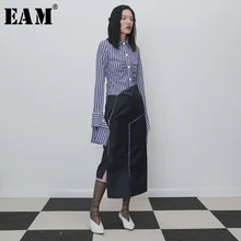 [EAM] Асимметричная Женская юбка с высокой талией, на молнии, с буквенным принтом, женская мода, новинка, весна-осень, 1H267