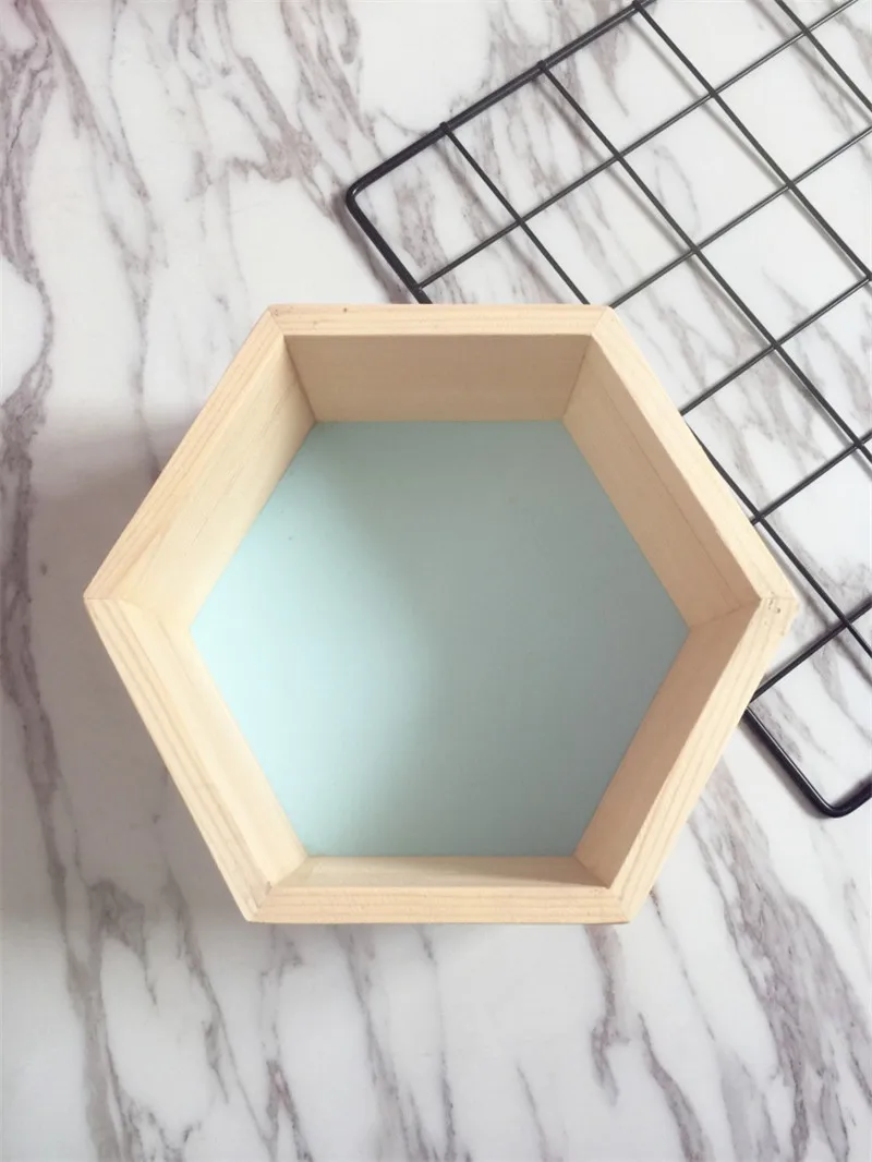 Blue hexagon S Деревянный дом, настенная полка для хранения, шестигранная полка для хранения, домашняя детская комната, гостиная, Украшение стен, маленькие, средние и большие - Цвет: Blue hexagon S