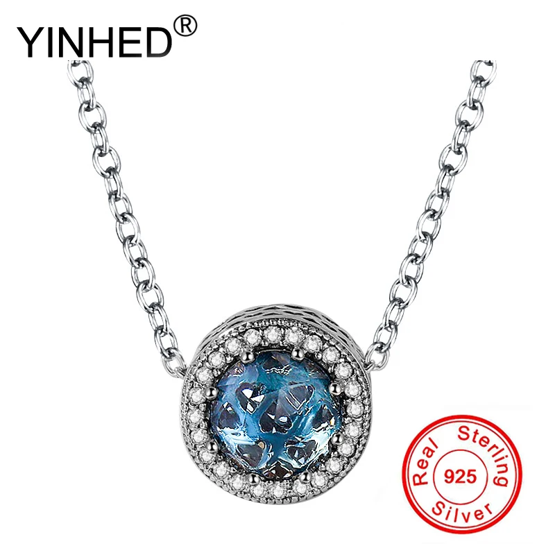 YINHED Luxury Ocean Blue Austria Crystal Pendant Necklace Real 925 Sterling Silver for Women Fashion Jewelry Gift ZN143 | Украшения и
