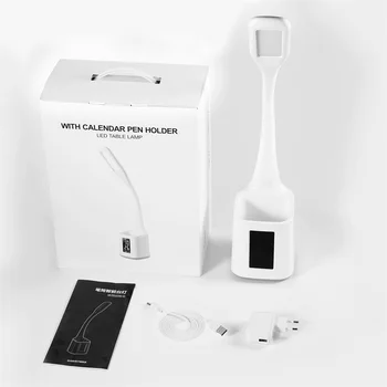 

Folding Dimmable Pen Holder LED Table Lamp Smart Lamp With Calendar Display Touch Button Natural Light 5000K-6000K