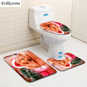 

Free Shipping 3 pcs Cute Christmas Dog Bath Mat Anti Slip Bathroom Mat Set Tapete Banheiro Washable Toilet Rug Alfombra Bano
