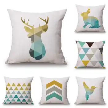

Simple Animal Elk Pillow Case 18x18" Home Cotton Linen Bed Waist Cushion Cover Soft Room Decor