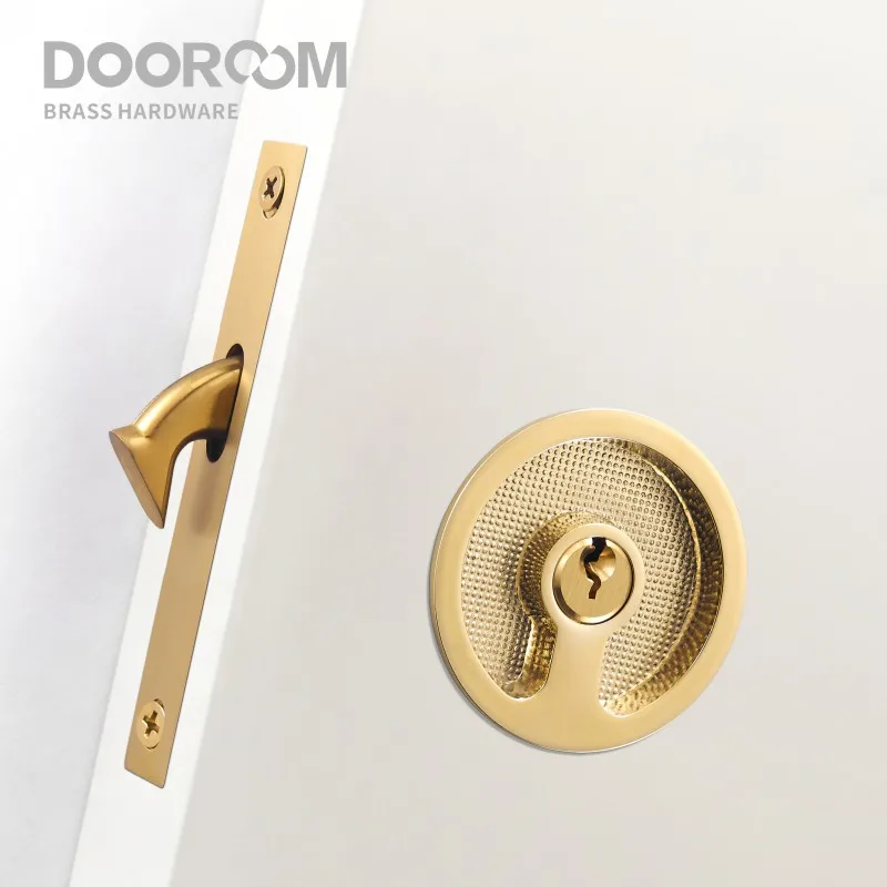 Dooroom Brass Sliding Door Handle Door Lock Set Kitchen Bathroom Wood Modern Inlaid Super Thin Shiny PVD Gold Matt Black