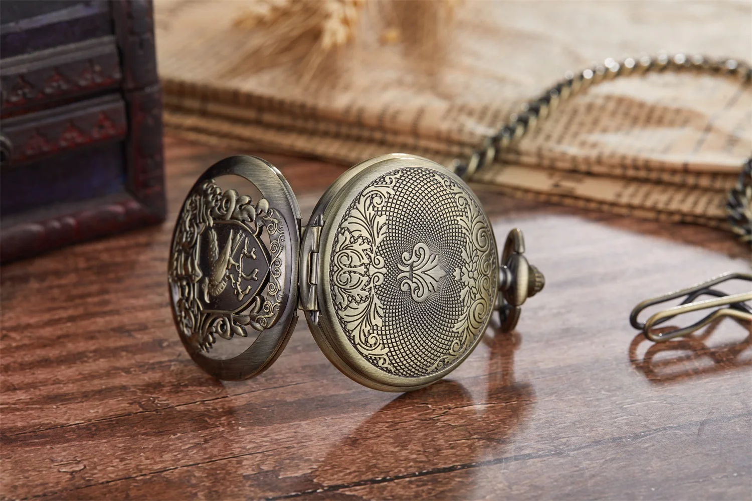 Ретро Золотой Скелет Механические карманные часы для мужчин женщин брелок цепь ручной обмотки двойной Охотник