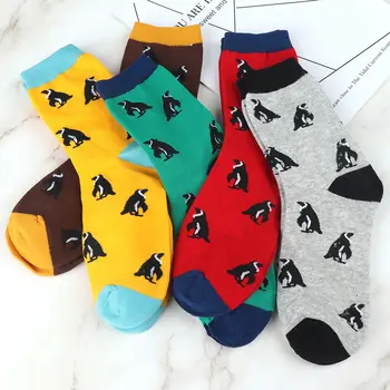

1 Pair Lovely Cartoon Penguin Animal Design Men Socks Breathable Cotton Socks Male Business Dress Crew Socks