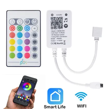 

RGB Led Wifi Voice Controller Magic Home Led Strip Wireless WiFi Controller RGB LED Controller with 24 keys Remote Control