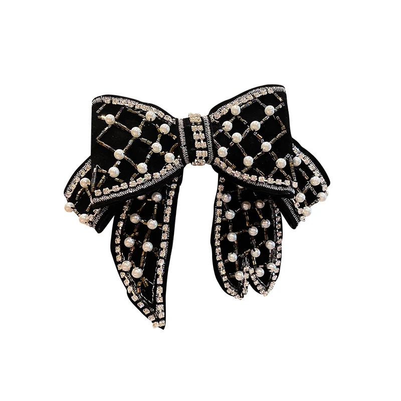 

[Xwen] 2020 Spring Autumn Pearl Big Bow Clip Headdress Hairpin Women's Black Top Clip Hairpin Back Head Clip OH2078
