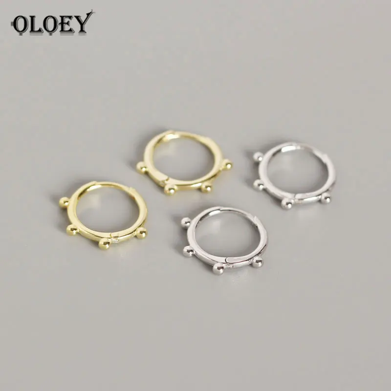 

OLOEY 100% 925 Sterling Silver Hoop Earrings for Ladies Girls Korea INS Geometric Round Beads Ear Buckle Earring Jewelry YME532