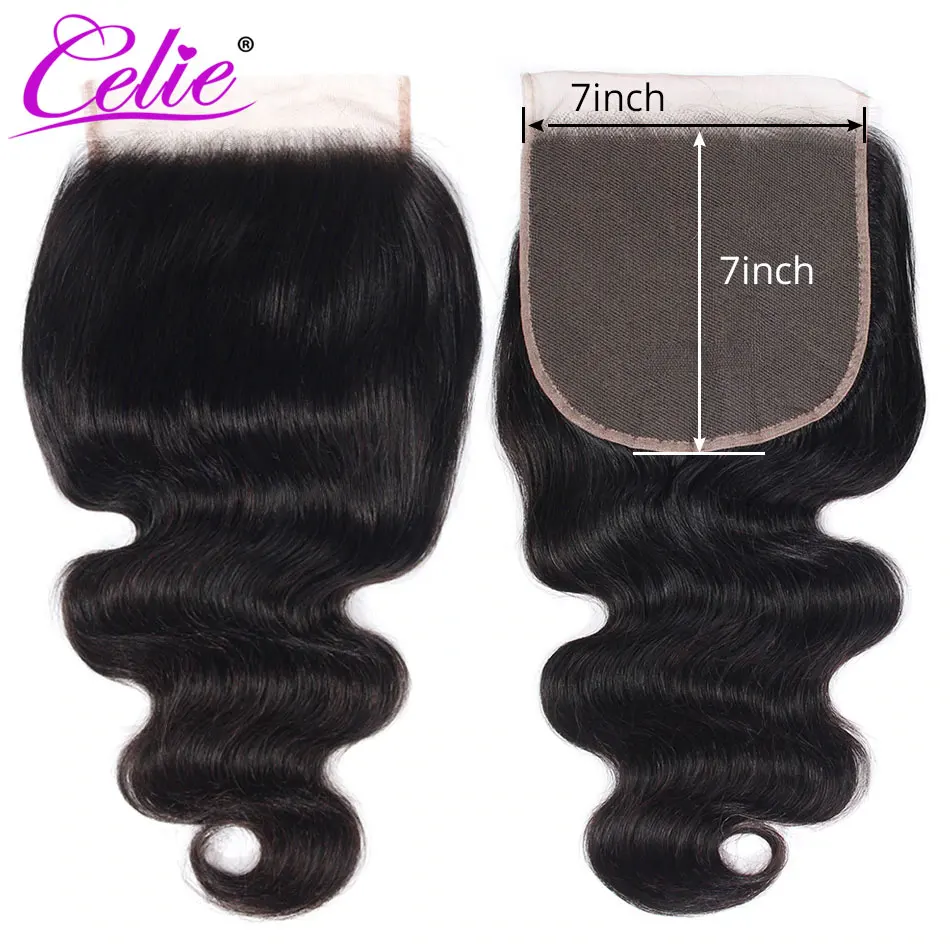 

Celie Hair Brazilian Body Wave Closure Swiss 7x7 Lace Closure Free Middle Three Part Remy Human Hair Lace Closure 10-22 inch