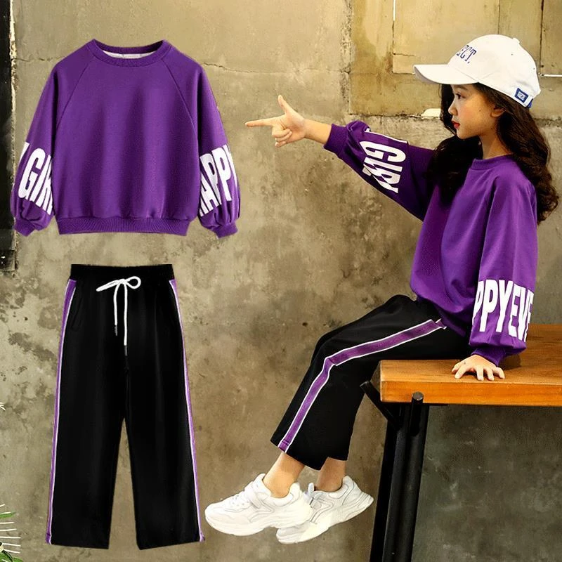 Conjuntos de ropa deportiva para niños y niñas, nuevo estilo, púrpura y  negro, 8, 10, 12, 13, 14 años, 2 uds.|set de ropa| - AliExpress