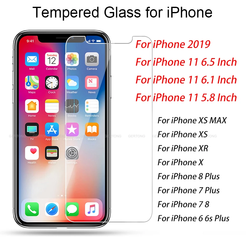 

Tempered Glass for iPhone 11 Plus MAX 2019 XIR XI Screen Protective Film for iPhone XS MAX XR X 7 8 6 6s Plus For iPhone Series