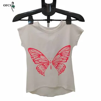 

Children T-Shirts Butterfly Cartoon Print Kids Baby Girl Tops Short Sleeve T-Shirt Teenagers Cotton pink&White t-shirts Tees 4T
