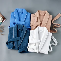 Winter Towel Bathrobe Men  100% Cotton Sleepwear Kimono Bath Robes Unisex Dressing Gown Long Shower Sleep Gown Terry Robe White