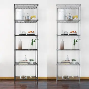 

6-Tier Wire Shelving Storage Organizer Rack Adjustable Height w/ Side Hooks Cover Cabinet Shelf Cabinet 6 Pairs Display Shelvin