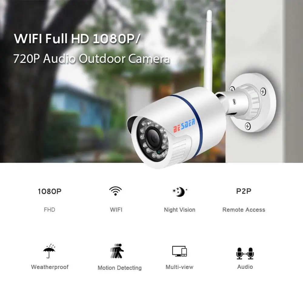 Besder iCsee ONVIF аудио IP камера 1080P 720P Беспроводная Проводная P2P сигнализация CCTV Bullet наружная Wifi камера со слотом для SD карты Макс 64G
