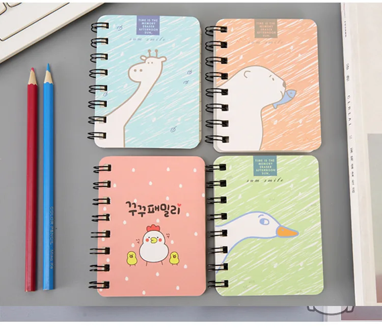 80Page A7 Korea Cartoon Anime Coil Notebook Small Notepad Animal Rollover Office School Learn Supplies Mini Kawaii Diary Journal
