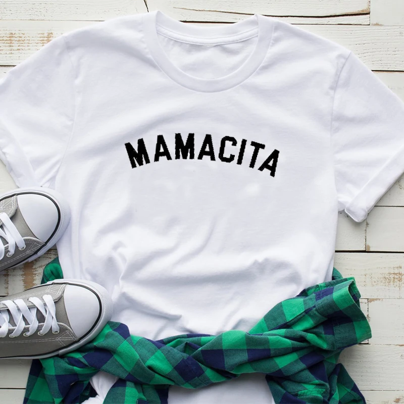 Белый Mamacita Футболка Черный Топ корейский стиль Женская одежда хипстер Харадзюку С буквенным принтом хлопок короткий рукав тройники Прямая - Цвет: Белый