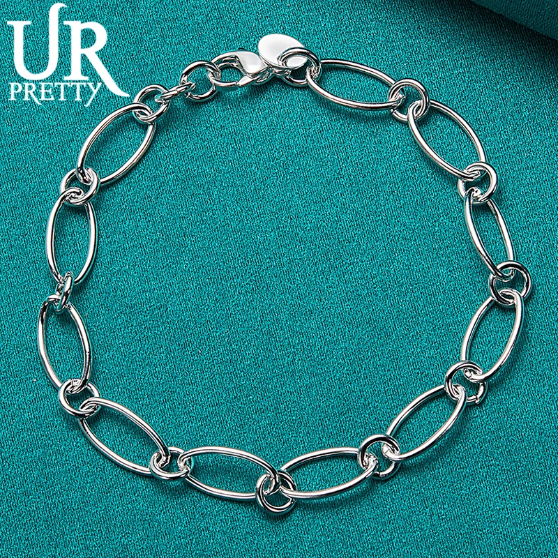 

URPRETTY 925 Sterling Silver Oval Chain Bracelet For Man Women Wedding Engagement Party Charm Jewelry Christmas Gift