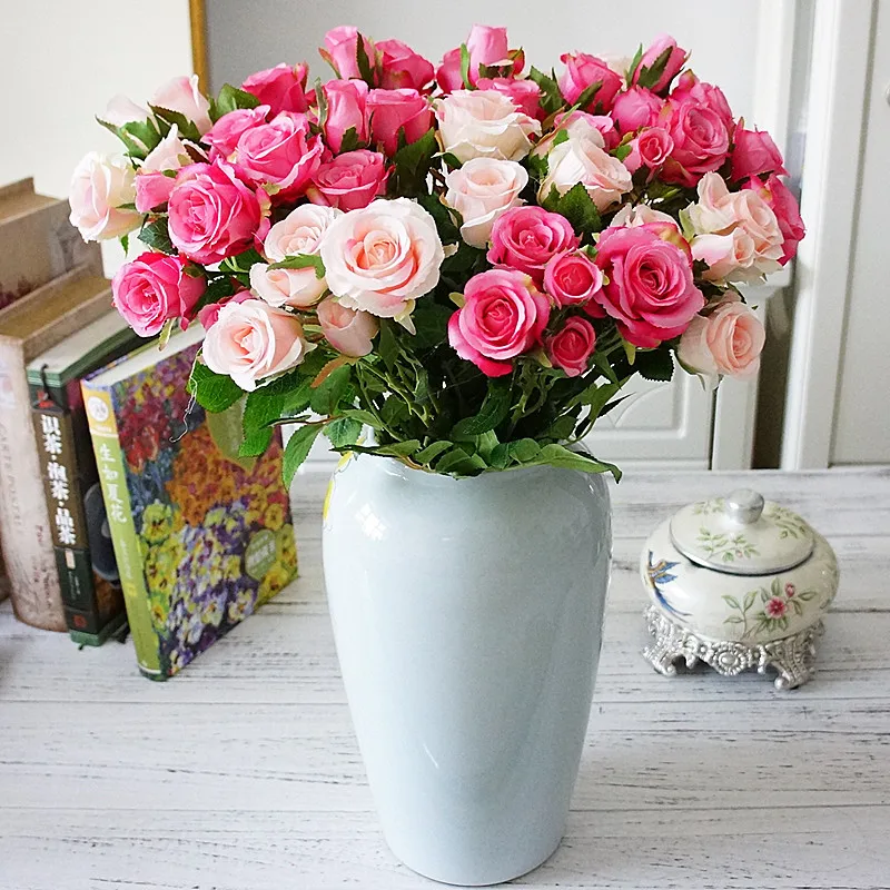 Розы Букет вазы для домашнего декора свадебные аксессуары для невесты декоративные цветы венки скрапбук рукоделие искусственные растения