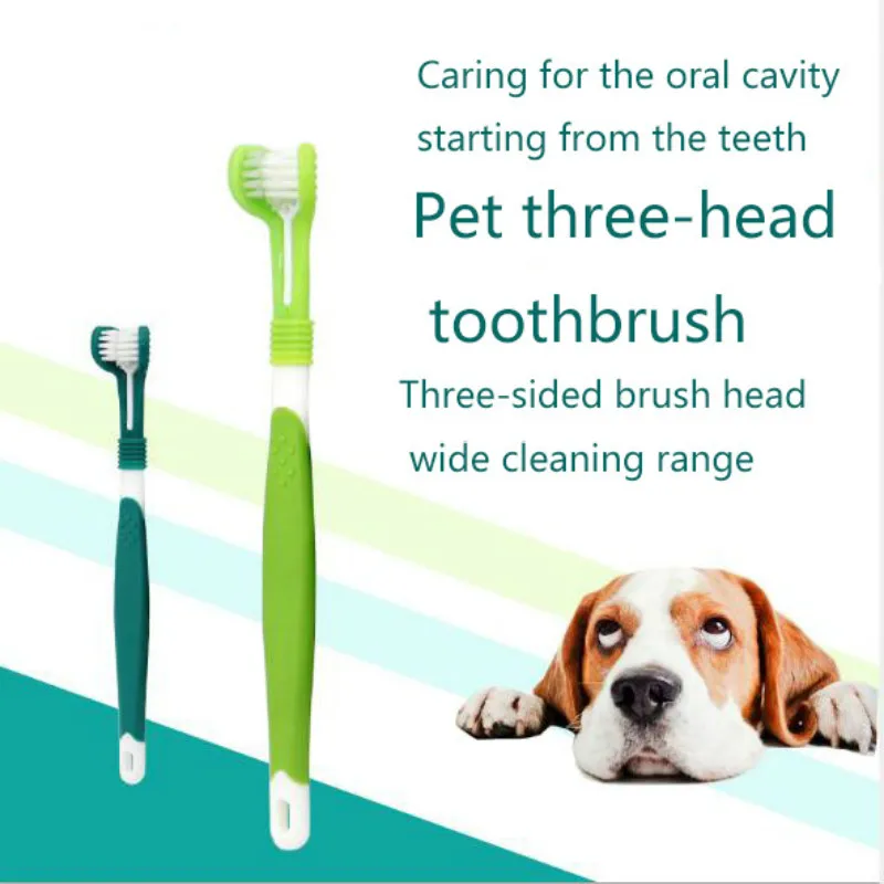 

1pc Pet Three-head Toothbrush Multi-angle Cleaning Addition Bad Breath Tartar Teeth Care Dog Cat Cleaning Mouth Pet Supplies