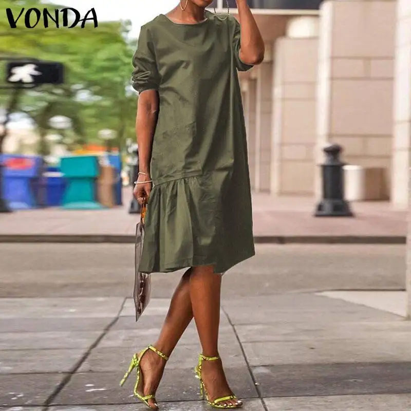 VONDA, сексуальное платье до колена с рукавом три четверти для беременных,, летнее повседневное свободное богемное платье, офисный сарафан для беременных, 6XL