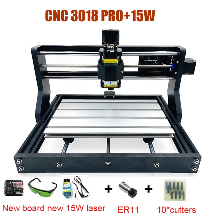 Модернизированный DIY фрезерный станок с ЧПУ 3018 PRO 500 MW/2500 MW/5500 MW 15 W CNC лазерный гравер с GRBL программным обеспечением - Цвет: with 15w laser