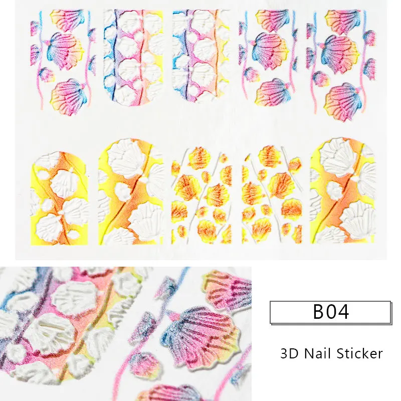 Наклейка s 3D акриловая Выгравированная наклейка с цветком для ногтей тисненые Цветочные Водные Наклейки для ногтей эмаистичные наклейки для ногтей Мода для дизайна ногтей - Цвет: AAS06523