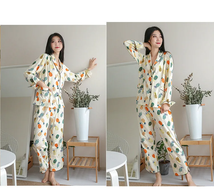 Женские пижамы, осень и зима, новая Корейская версия, тренд, ананас, длинный рукав, хлопок, Дамская Домашняя одежда, два предмета