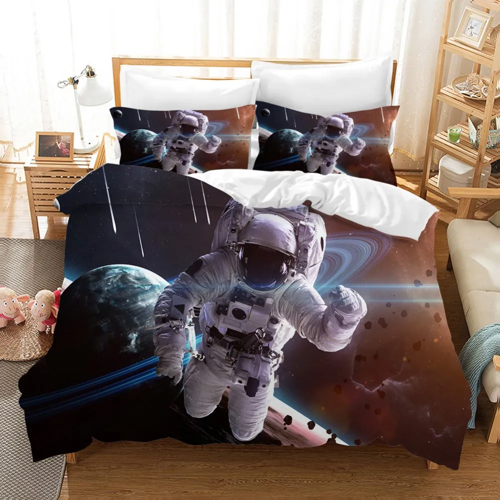 

Custom Astronaut Bedding Set Outer Space Theme Bed Linen Set Microfiber Duvet Cover Set Twin Full Queen King Bedclothes 2/3pcs