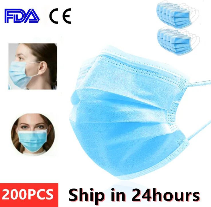 

200pcs Disposable Masks 3 Layer Non-woven Dust Mask Thickened