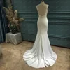 Mryarce Simple Stretch Matte Classic Satin Bateau Crepe Mermaid Wedding Dress  Open Back Bridal Gowns 3
